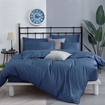Blue Cat 藍貓 40支天絲素色床包4件組 台灣製  床包 + 兩用被 + 枕套 2個  加大6呎  深藍色