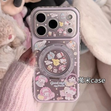 卡通 淡紫色 三麗鷗合集 旋轉支架 支點殼 防摔 適用iPhone17 16 15 Pro Max手機殼 全包霧面硬殼