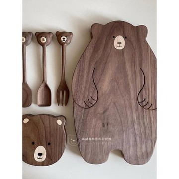 可愛熊&胡桃丨手工木作墊子 日式果醬蜂蜜小勺子叉子木質砧板盤