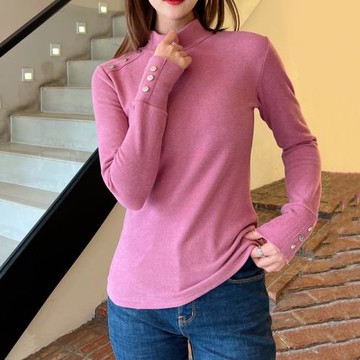 秋冬發熱半高領加厚上衣長袖T恤