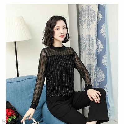 新作 シースルーレーストップス インナー コーデ 透かしブラウス レース レースカットソー レースブラウス 通販 Lineポイント最大get Lineショッピング