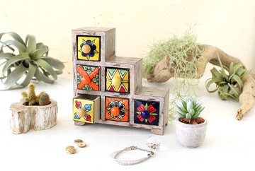 【預訂】波希米亞瓷磚風彩色六格收納盒