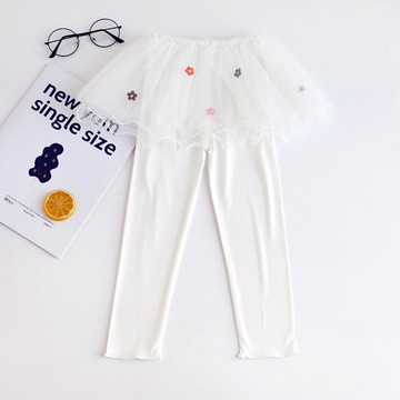 FANMOU - 紗裙內搭褲-彩色小花-白色