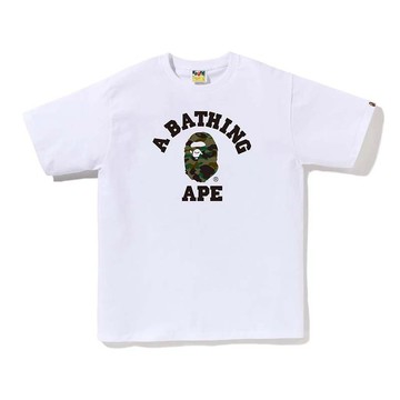BAPE 1ST CAMO COLLEGE TEE 大學字 綠迷彩猿人 短袖 短T 白色 RAY-159 [台灣現貨]