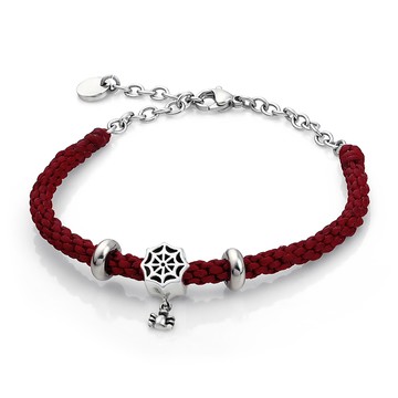 手鍊．手工編織．蠶絲蠟繩．純銀蜘蛛網串珠