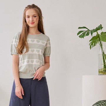 【CUMAR】活力愛心短袖針織上衣 粉 綠 黃(魅力商品)