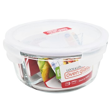 LocknLock 樂扣樂扣 耐熱玻璃微波烤箱兩用保鮮盒 圓形 一體分隔  900ml  1個