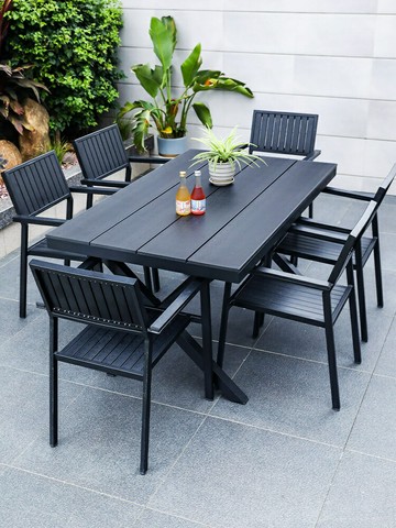 【最低價 公司貨】戶外桌椅庭院商業餐飲桌椅室外露天陽臺花園桌椅組合別墅塑木桌椅