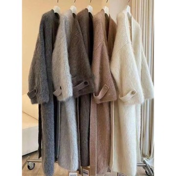 歐貨小香風馬海毛毛衣外套女士冬季裝高級感冷淡風浣熊絨針織大衣