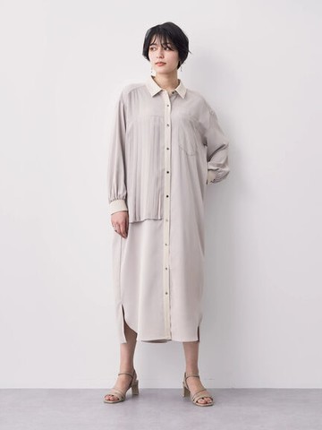 特色壓摺拼接配色襯衫式洋裝(7B31L0H0300) - YECCA VECCA