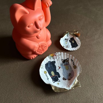 【也形】M扇貝盤 | 黑白花招財貓 | 陳列飾品收納 礦盤