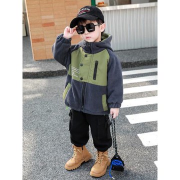 男童奧利絨外套秋冬2023新款寶寶男孩酷帥衣服兒童加絨加厚派克服