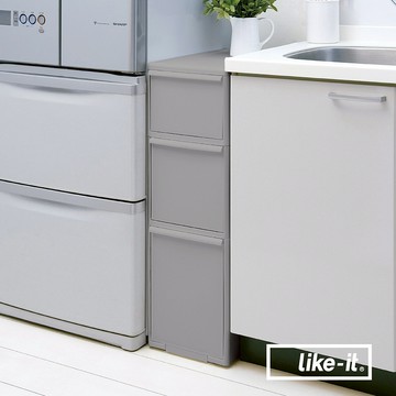 日本 Like-it｜Stocker 三層附輪收納櫃 -寬款 - 米色