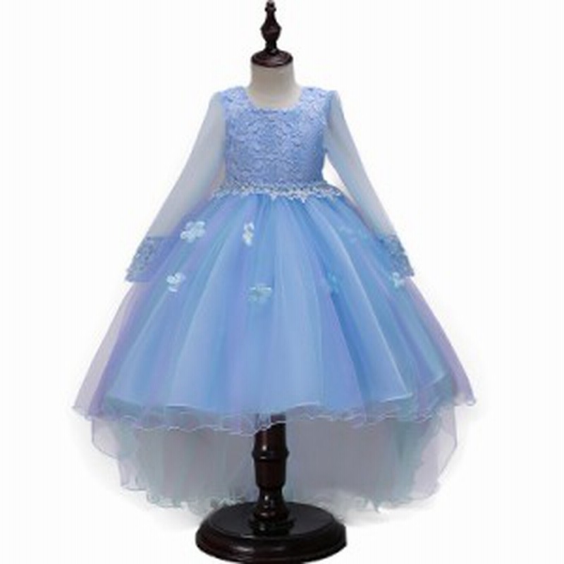 ピアノ 発表会 子供ドレス ワンピース フィッシュテールドレス レース長袖 花びら チュールス 通販 Lineポイント最大1 0 Get Lineショッピング