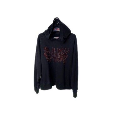 手繪閃電長版帽T-黑色