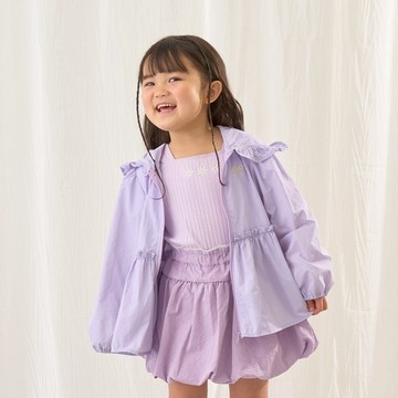 petit main 品牌旗艦店 童裝【UV防護】荷葉邊薄款長版拉鍊外套【LM】【日本直接出貨】