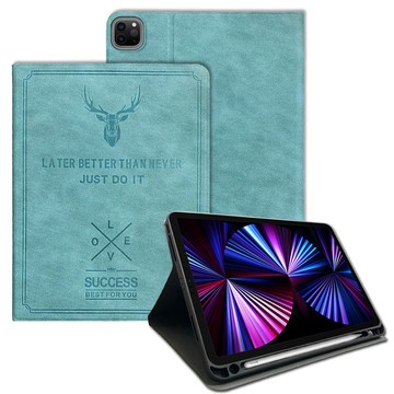 VXTRA 二代筆槽版 VXTRA iPad Pro 11吋 2021/2020版通用 北歐鹿紋平板皮套 保護套(蒂芬藍綠)