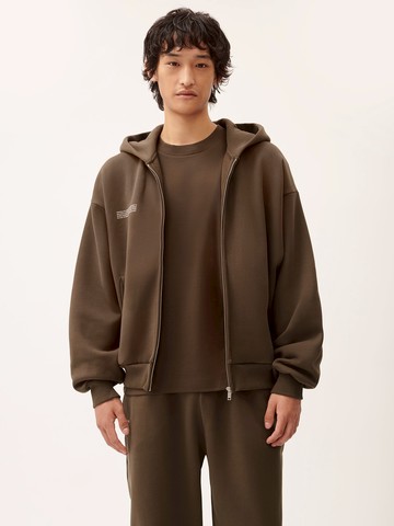 PANGAIA - DNA Heavyweight Zipped Soft Organic Cotton Hoodie - cacoa brown - S S
