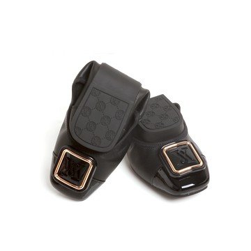 芳達1· 全真皮金框logo方頭摺疊平底娃娃鞋-黑(版型偏小1碼)