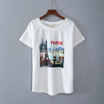 夏款女裝短袖寬松拼接字母印花創意T恤衫顯瘦氣質