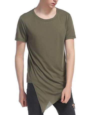 FINDSENSE MD 時尚 男 歐美 不規則斜下擺 大碼 休閒 運動短T 特色短T 短袖T恤