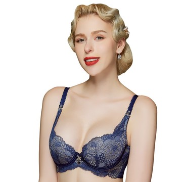 SWEAR 思薇爾 香頌幻曲系列 C-F罩 軟鋼圈 背心型 蕾絲 刺繡 包覆 女內衣 (柏林藍)