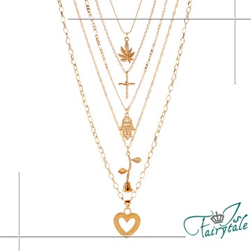 【伊飾童話】愛情玫瑰＊民族風華麗五層項鍊/金