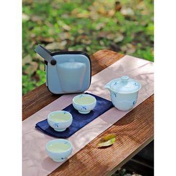 陶瓷手繪蘭花旅行茶具套裝便攜式包快客杯戶外隨身蝴蝶蘭功夫茶具