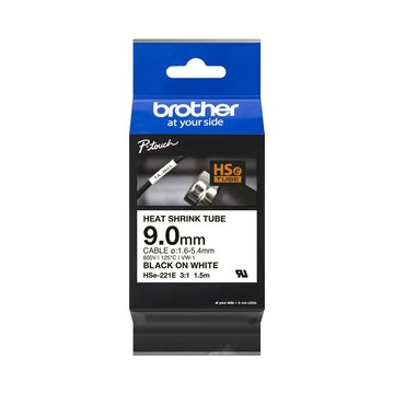 BROTHER HSe-221E 熱縮套管標籤帶 ( 9.0mm 白底黑字 )(適:E300/E310/E550/E560/E800T/E850TKW/P900W/P950NW)