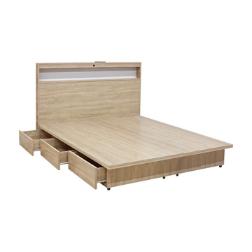 傢俱工場-山田LED插座USB房間2件組(床頭+6抽收納)-雙人5尺梧桐