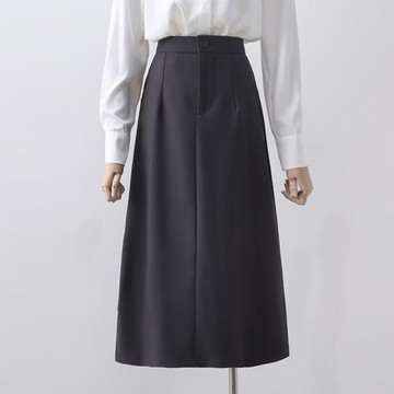 氣質灰色職業OL西裝裙女2025春夏垂墜感高腰直筒修身顯瘦中長裙