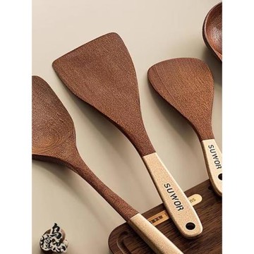 德國木鍋鏟不粘鍋專用鏟子烏檀木家用炒菜鏟耐高溫炒勺木勺飯勺