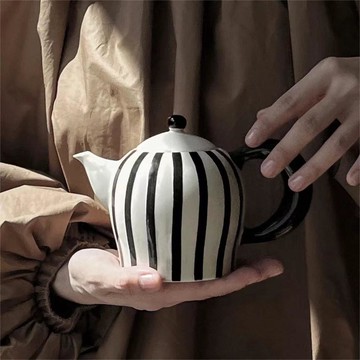 創意手工陶瓷純手工描繪黑白條紋冷水壺套裝下午茶高級感水具套裝