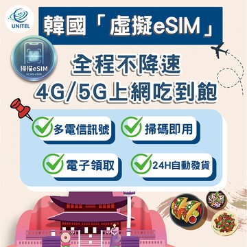 【優一電訊】韓國 eSIM 上網卡 網卡 不降速吃到飽 免換卡 掃碼即用 首爾 釜山 濟州 旅遊 自由行 必備 熱點分享