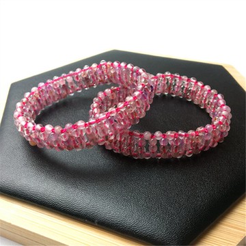 天然超七手排三輪骨干紫發晶金草莓時尚禮物旺夫招財飾品水晶手串