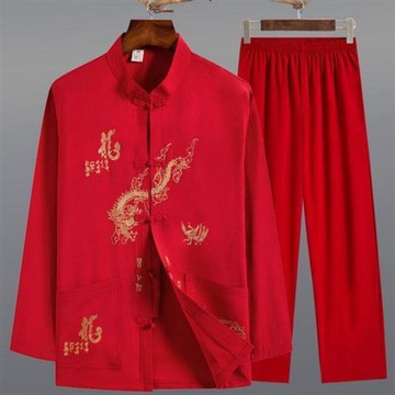 【巴黎精品】現貨+預購 新中式唐裝套裝中國風襯衫長袖上衣長褲休閒男裝-龍刺繡男裝5色a1kr12