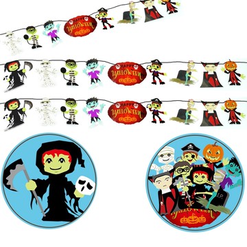 【摩達客】萬聖節派對-三號紅牌南瓜木乃伊人物彩旗拉條(兩入組)串旗掛飾兩入組