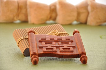 原木木作杯墊-囍