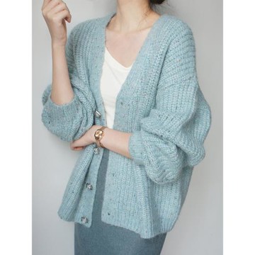 水湖藍今年流行漂亮軟糯溫柔系毛衣女秋冬外穿寬松慵懶針織衫外套