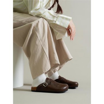 厚底皮面勃肯鞋包頭半拖鞋女外穿2025新款秋夏一腳蹬穆勒博肯單鞋