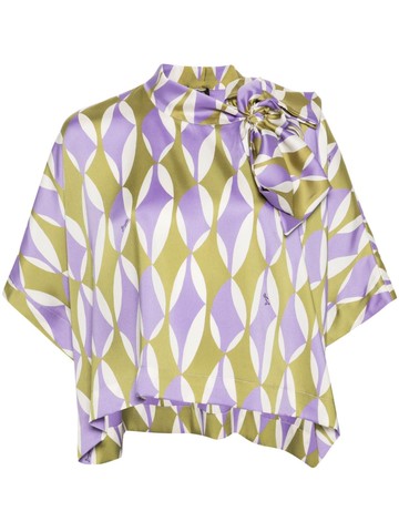 LIU JO - graphic-print attached-scarf blouse - women - Polyester - 42 - Purple