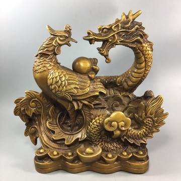 開光風水銅器 銅龍鳳呈祥 銅龍鳳戲珠 家居飾品擺件 助婚姻美滿