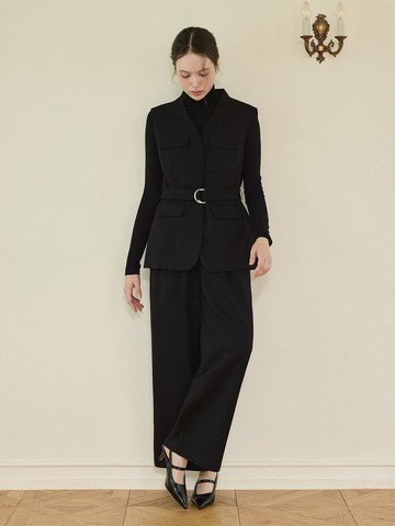 多口袋寬鬆套裝 - 黑色