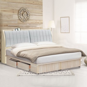 文創集 瑞歐6尺雙人加大貓抓皮四抽床台組合(床頭箱＋四抽床底＋不含床墊)-182x221x106cm免組