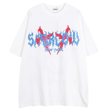 純棉短T 印花短袖 M-3XL 少年感穿搭 oversize 落肩設計五分袖 男生圓領休閒短袖