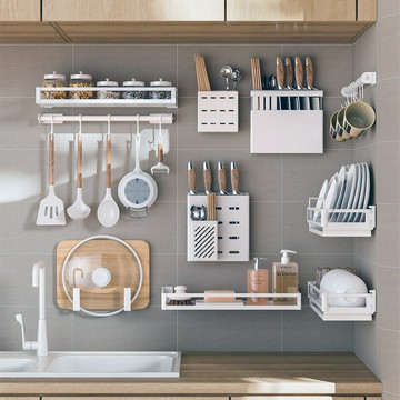 ??快速出貨?? 公司貨 廚房免打孔鍋蓋砧板菜板架刀架壁掛式墻上置物架調味料刀具收納架