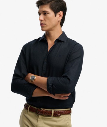 Superdry Men's Riviera Long Sleeve Linen Shirt Navy Size: M