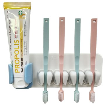 Silibath 矽膠擁抱式四人多功能牙刷牙膏收納架  1個  白色