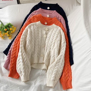 麻花針織毛衣女秋冬季新款日系學院風長袖開衫外套溫柔慵懶風上衣