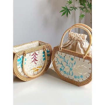 提籃貝殼藤編異域風情收納野餐出游提籃子手工編織藤編手提包包